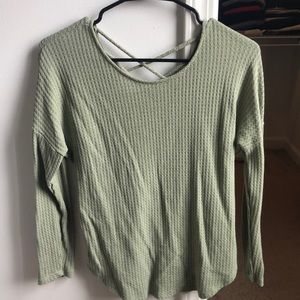 Olive Green Sweater W/ Cross in Back